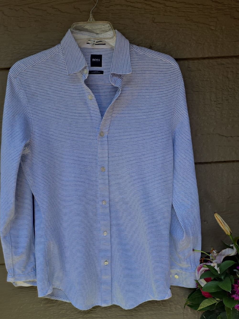 Boss Hugo Boss Slim Fit Cotton Linen Stretch Men's Dress Shirt Small S